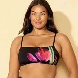NEWWomen's Floral Print High Shine Bralette Bikini Top - Shade & Shore™ Black XL
